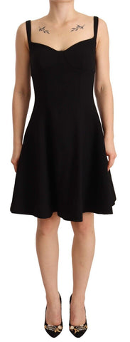 Black Fit Flare Wool Stretch Sheath Dress Dolce & Gabbana