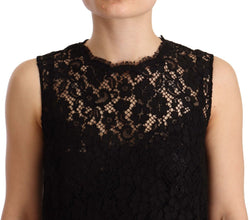 Black Floral Lace Sheath Sleeveless Mini Dress Dolce & Gabbana
