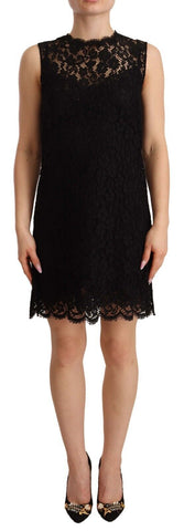 Black Floral Lace Sheath Sleeveless Mini Dress Dolce & Gabbana