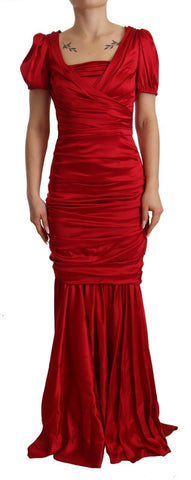 Red Silk Stretch Sheath Mermaid Gown Dress Dolce & Gabbana