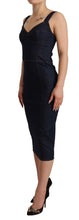 Dark Blue Cotton Denim Sheath Midi Dress Dolce & Gabbana