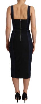 Dark Blue Cotton Denim Sheath Midi Dress Dolce & Gabbana