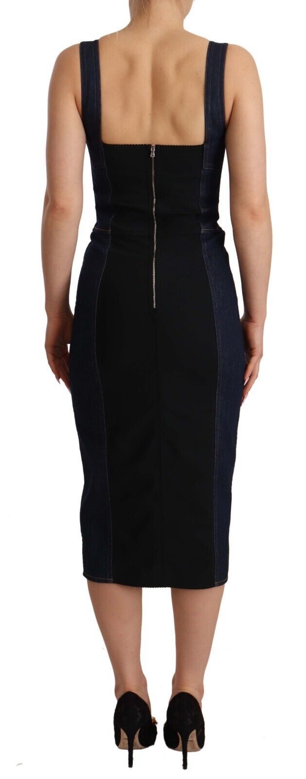 Dark Blue Cotton Denim Sheath Midi Dress Dolce & Gabbana