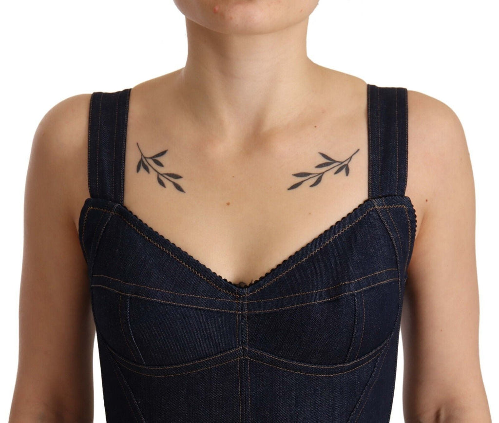 Dark Blue Cotton Denim Sheath Midi Dress Dolce & Gabbana