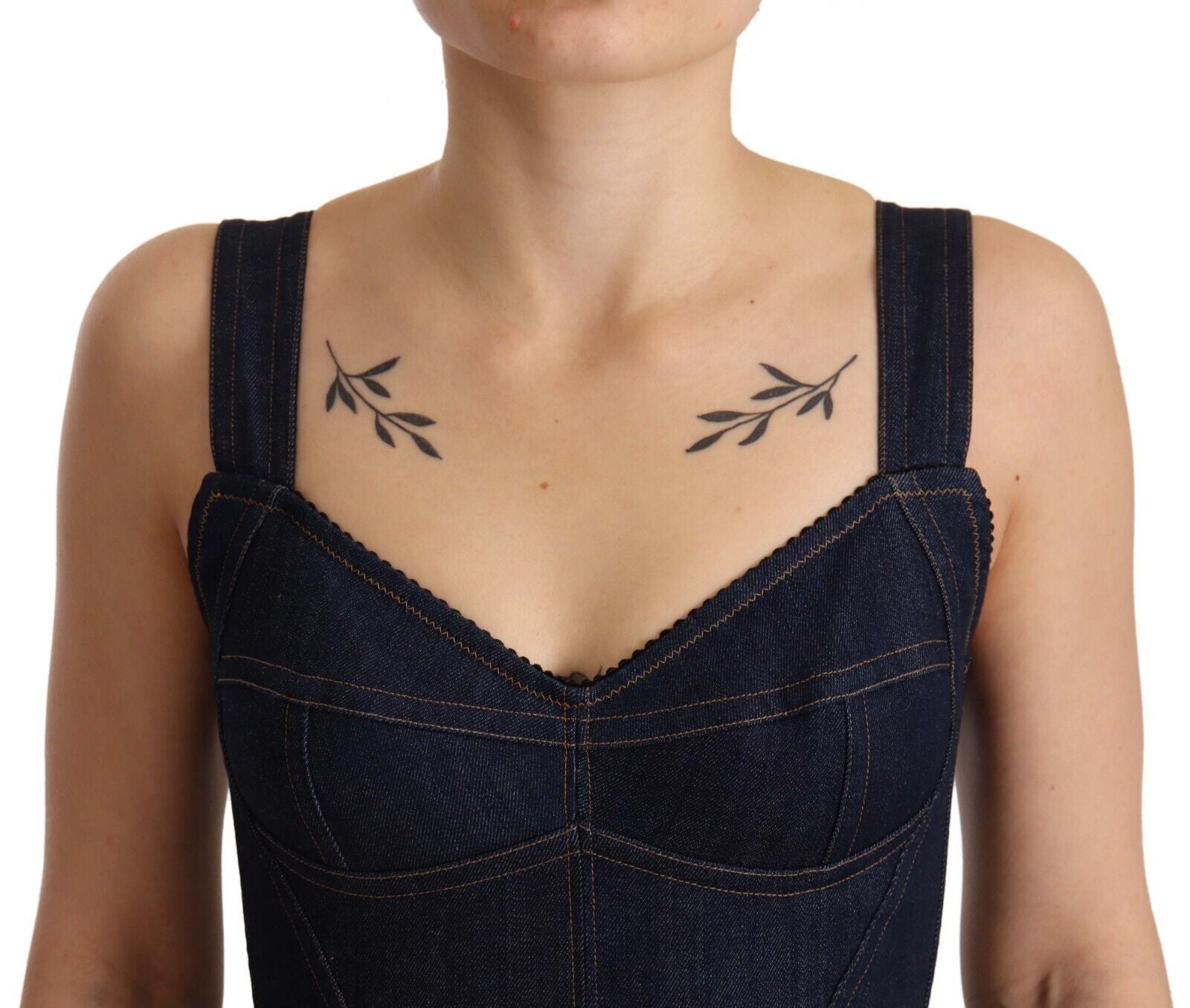 Dark Blue Cotton Denim Sheath Midi Dress Dolce & Gabbana