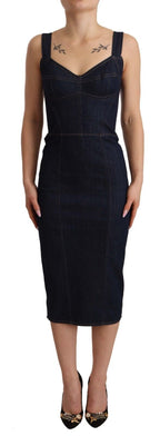 Dark Blue Cotton Denim Sheath Midi Dress Dolce & Gabbana