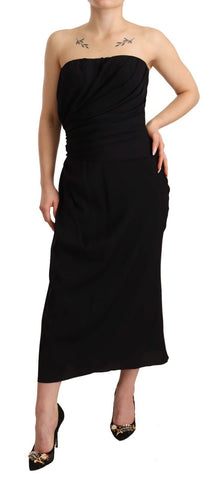 Black Silk Stretch Strapless Sheath Midi Dress Dolce & Gabbana