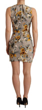 Gray Silk Stretch Floral Sheath Mini Dress Dolce & Gabbana