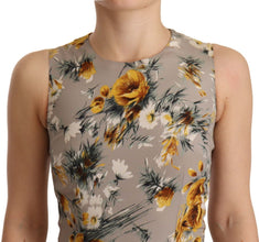 Gray Silk Stretch Floral Sheath Mini Dress Dolce & Gabbana