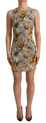 Gray Silk Stretch Floral Sheath Mini Dress Dolce & Gabbana