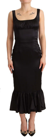 Black Silk Stretch Sheath Mermaid Midi Dress Dolce & Gabbana
