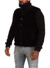 Black Leather Mens Turtle Neck Coat Jacket Dolce & Gabbana