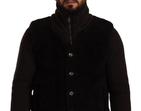 Black Leather Mens Turtle Neck Coat Jacket Dolce & Gabbana