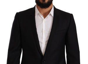 Black Wool Single Breasted Suit GOLD Jacket Dolce & Gabbana