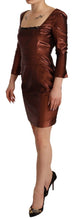 Metallic Brown Long Sleeves Square Neck Sheath Dress GF Ferre