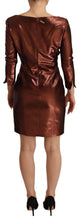 Metallic Brown Long Sleeves Square Neck Sheath Dress GF Ferre