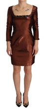 Metallic Brown Long Sleeves Square Neck Sheath Dress GF Ferre