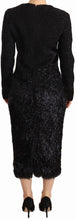 Black Studs Embellished Long Sleeves Sheath Midi Dress Masha Ma