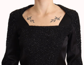 Black Studs Embellished Long Sleeves Sheath Midi Dress Masha Ma