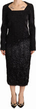 Black Studs Embellished Long Sleeves Sheath Midi Dress Masha Ma