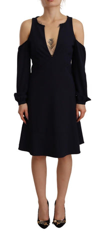 Black Long Sleeves Open Shoulder A-line Dress Twinset