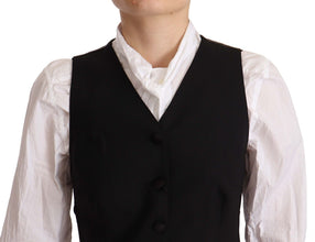 Black Button Down Sleeveless Vest Viscose Top Dolce & Gabbana