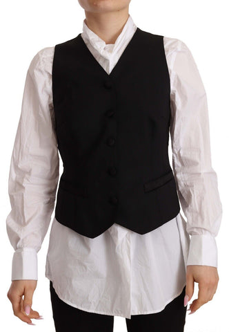 Black Button Down Sleeveless Vest Viscose Top Dolce & Gabbana