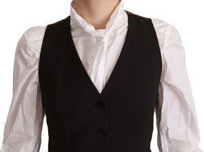 Black Button Down Sleeveless Vest Polyester Top Dolce & Gabbana