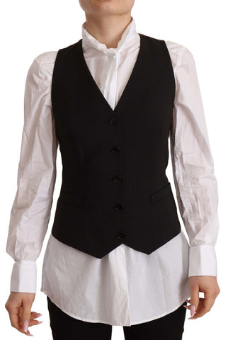 Black Button Down Sleeveless Vest Polyester Top Dolce & Gabbana