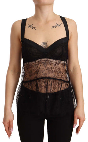 Black Silk Lace Babydoll Nylon Lingerie Top Dolce & Gabbana