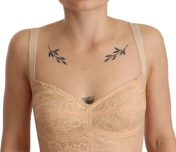 Beige Nylon Floral Lace Bodysuit Underwear Dolce & Gabbana