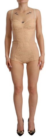 Beige Nylon Floral Lace Bodysuit Underwear Dolce & Gabbana