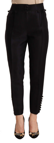 Black Button Embellished Cropped High Waist Pants Dsquared²
