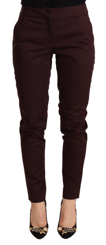 Maroon Mid Waist Skinny Women Trouser Pants Just Cavalli