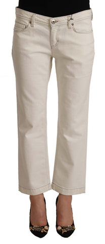 Off White Cotton Flared Cropped Denim Jeans Dolce & Gabbana