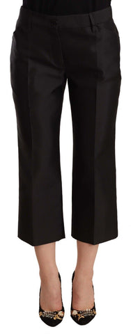 Black 100% Silk Flared Cropped Pants Dolce & Gabbana