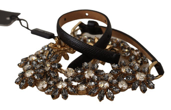 Black Daisy Crystal Dauphine Texture Belt Dolce & Gabbana