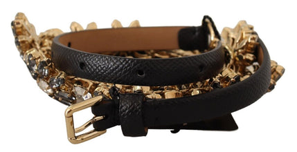 Black Daisy Crystal Dauphine Texture Belt Dolce & Gabbana
