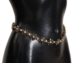 Black Daisy Crystal Dauphine Texture Belt Dolce & Gabbana