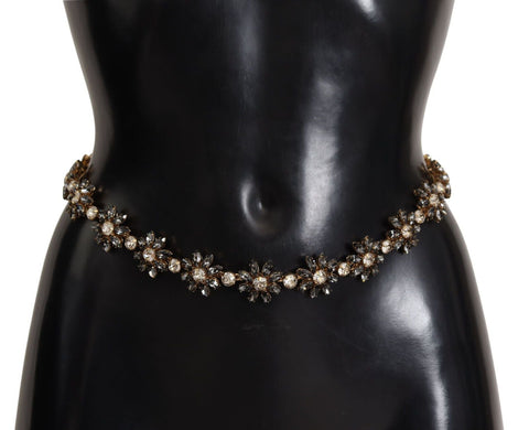 Black Daisy Crystal Dauphine Texture Belt Dolce & Gabbana