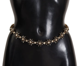 Black Daisy Crystal Dauphine Texture Belt Dolce & Gabbana