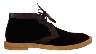 Brown Velvet Exotic Leather Boots Dolce & Gabbana