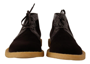 Brown Velvet Exotic Leather Boots Dolce & Gabbana