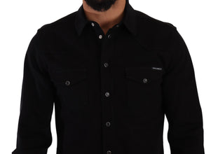 Black Slim Cotton Denim Stretch Shirt Dolce & Gabbana