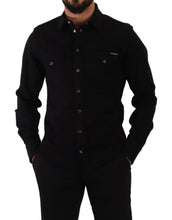 Black Slim Cotton Denim Stretch Shirt Dolce & Gabbana