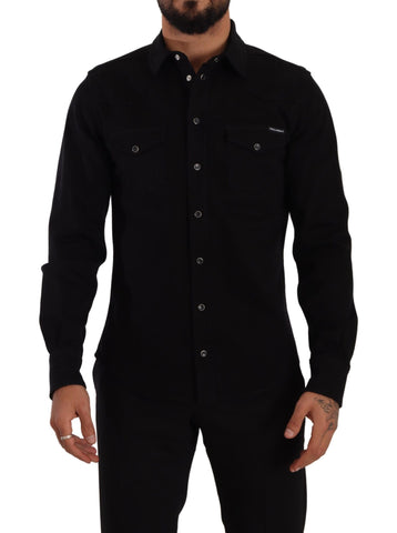 Black Slim Cotton Denim Stretch Shirt Dolce & Gabbana
