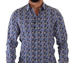 Blue Logo Mania Slim Fit Cotton Shirt Dolce & Gabbana