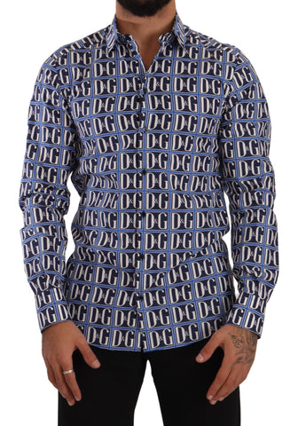 Blue Logo Mania Slim Fit Cotton Shirt Dolce & Gabbana