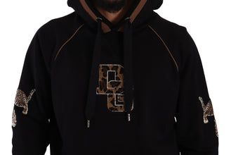 Black Brown Leopard Cotton Hooded Pullover Sweater Dolce & Gabbana