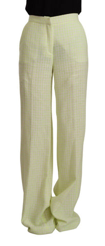 Yellow Green Cotton High Waist Straight Long Pants MSGM